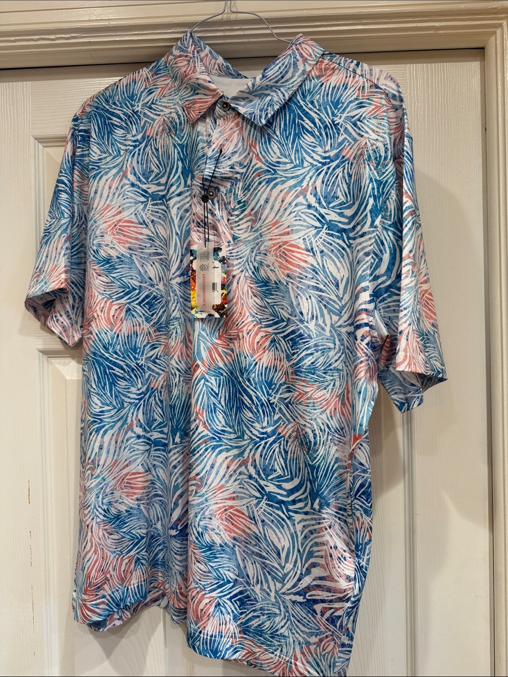 Robert Graham Blue & Pink Leaf Print Polo